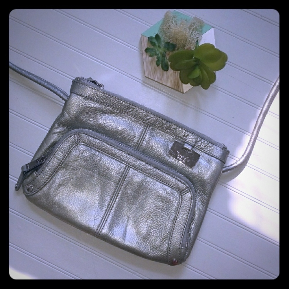 Tignanello Silver Leather Crossbody